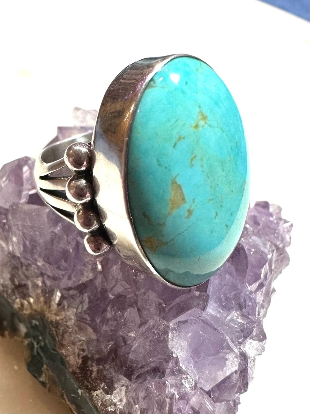 Navajo Ray Tafoya Native American Turquoise Cabochon Sterling Silver Ring